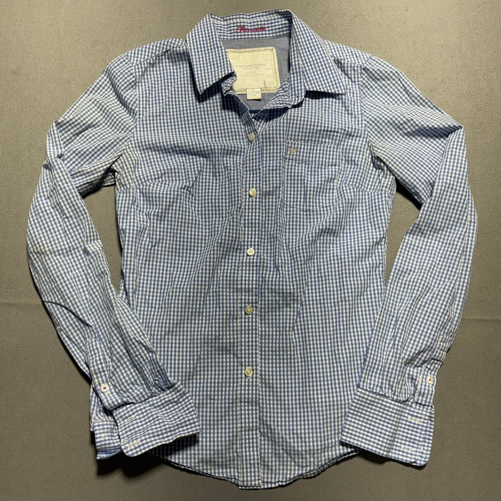 American Eagle Outfitters Womens 4 Blue Gingham Favorite Fit Cotton Button Down